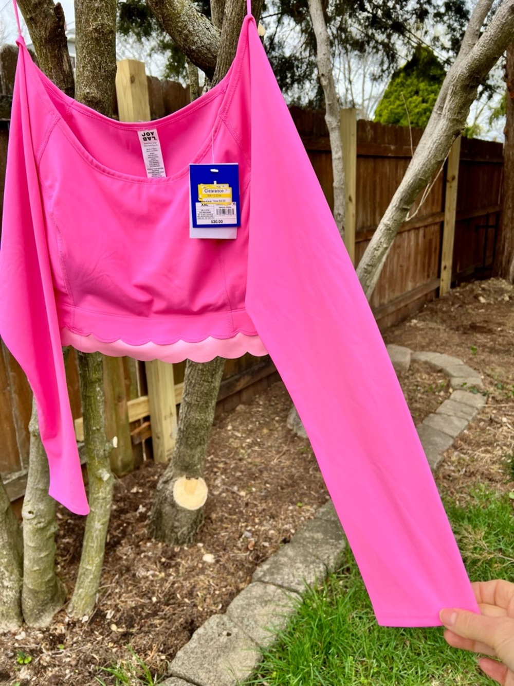 NWT Joy Lab Barbie Pink XXL athletic crop top yoga long sleeve off-shoulder - Picture 10 of 15